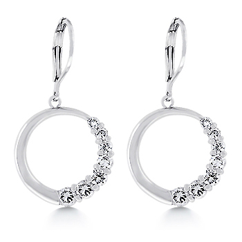 Graduated Round Cut Blue Luster Diamond Circle Earrings